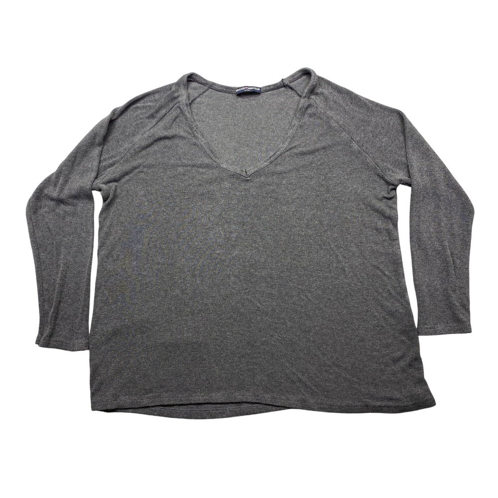 Brandy Melville Grey V Neck Long Sleeve‎ Raglan Top One Size Preppy Retro